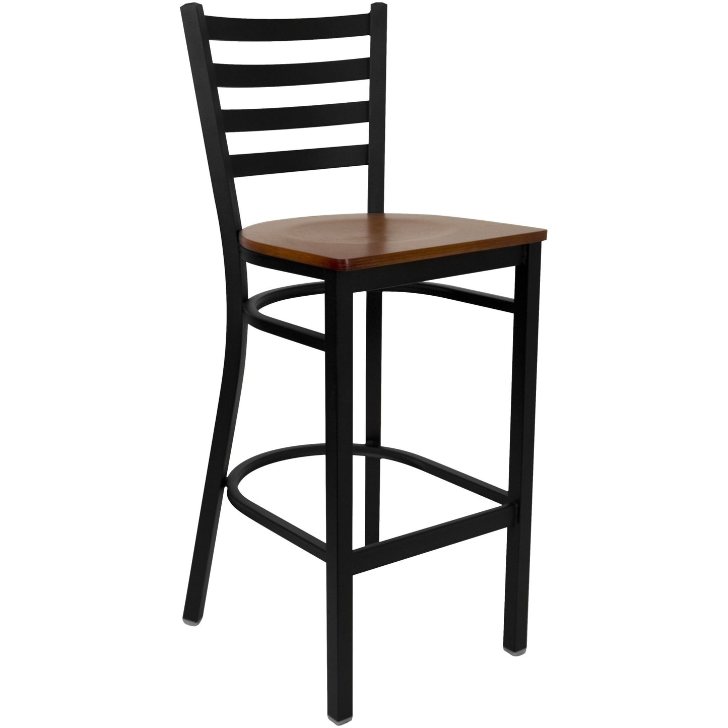 Clark 30'' Round Black Laminate Table Set with 3 Ladder Back Metal Barstools - Cherry Wood Seat by Flash Furniture - SchoolOutlet