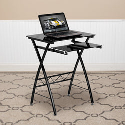 Norris Computer Desk with Pull-Out Keyboard Tray - Black Tempered Glass by Flash Furniture