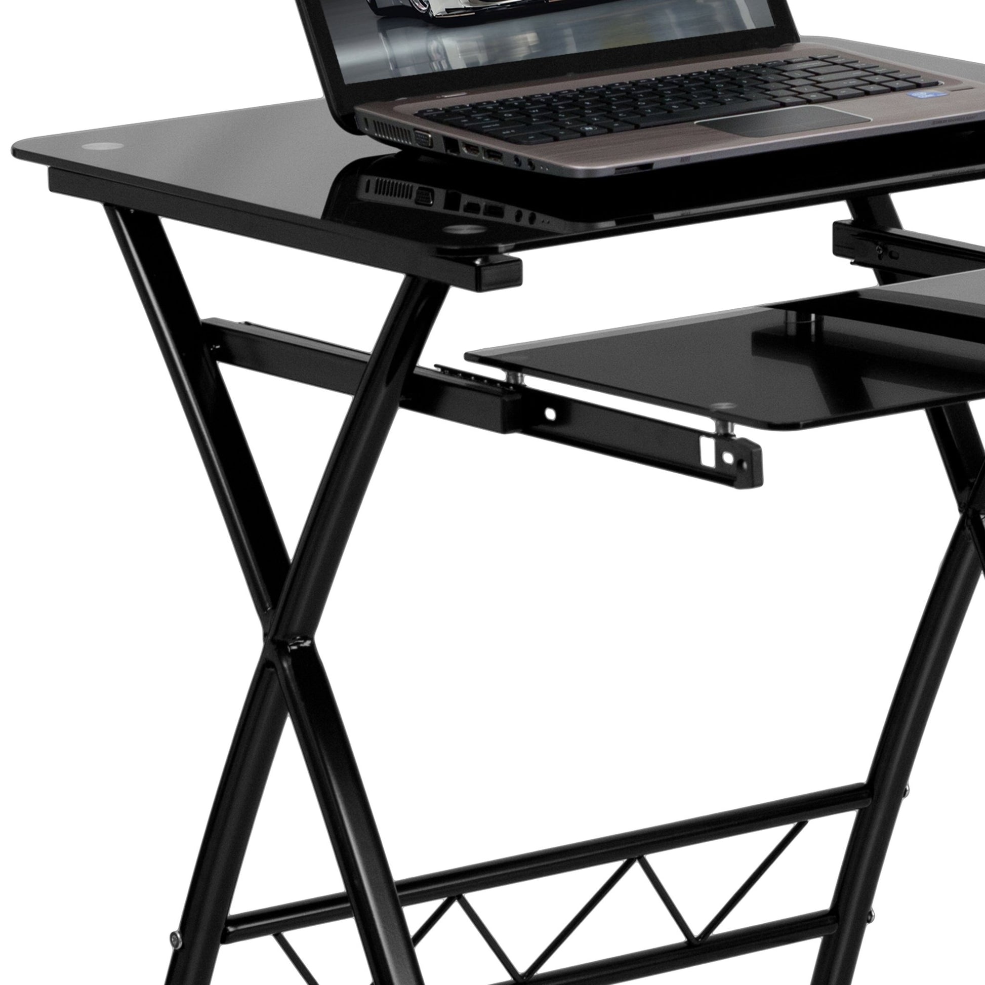 Norris Computer Desk with Pull - Out Keyboard Tray - Black Tempered Glass by Flash Furniture - SchoolOutlet