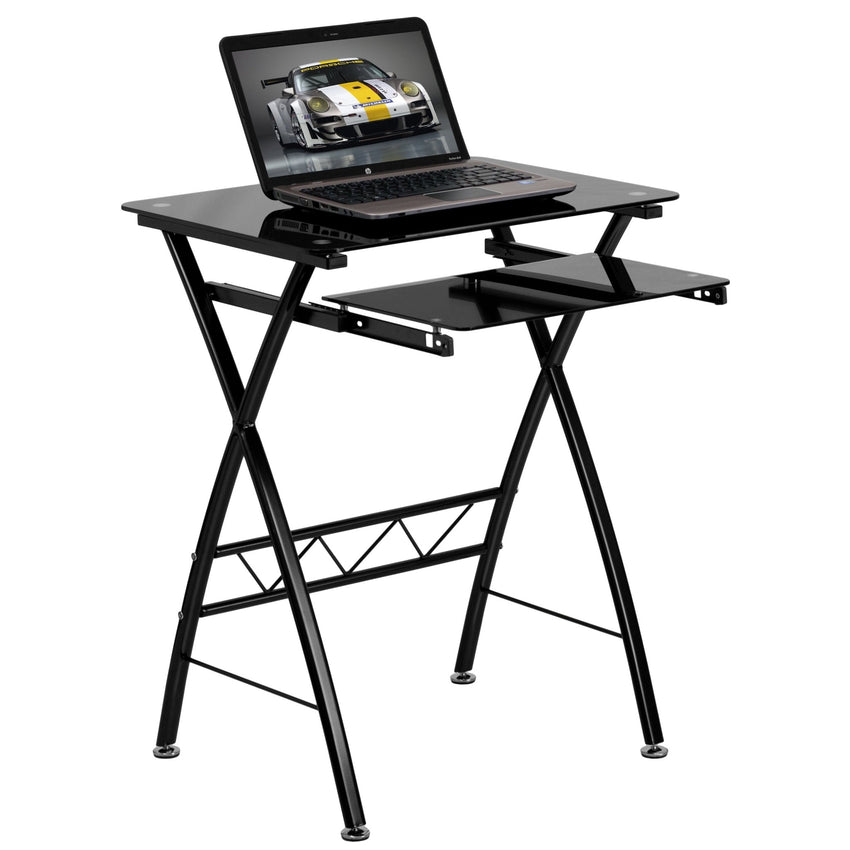 Norris Computer Desk with Pull - Out Keyboard Tray - Black Tempered Glass by Flash Furniture - SchoolOutlet