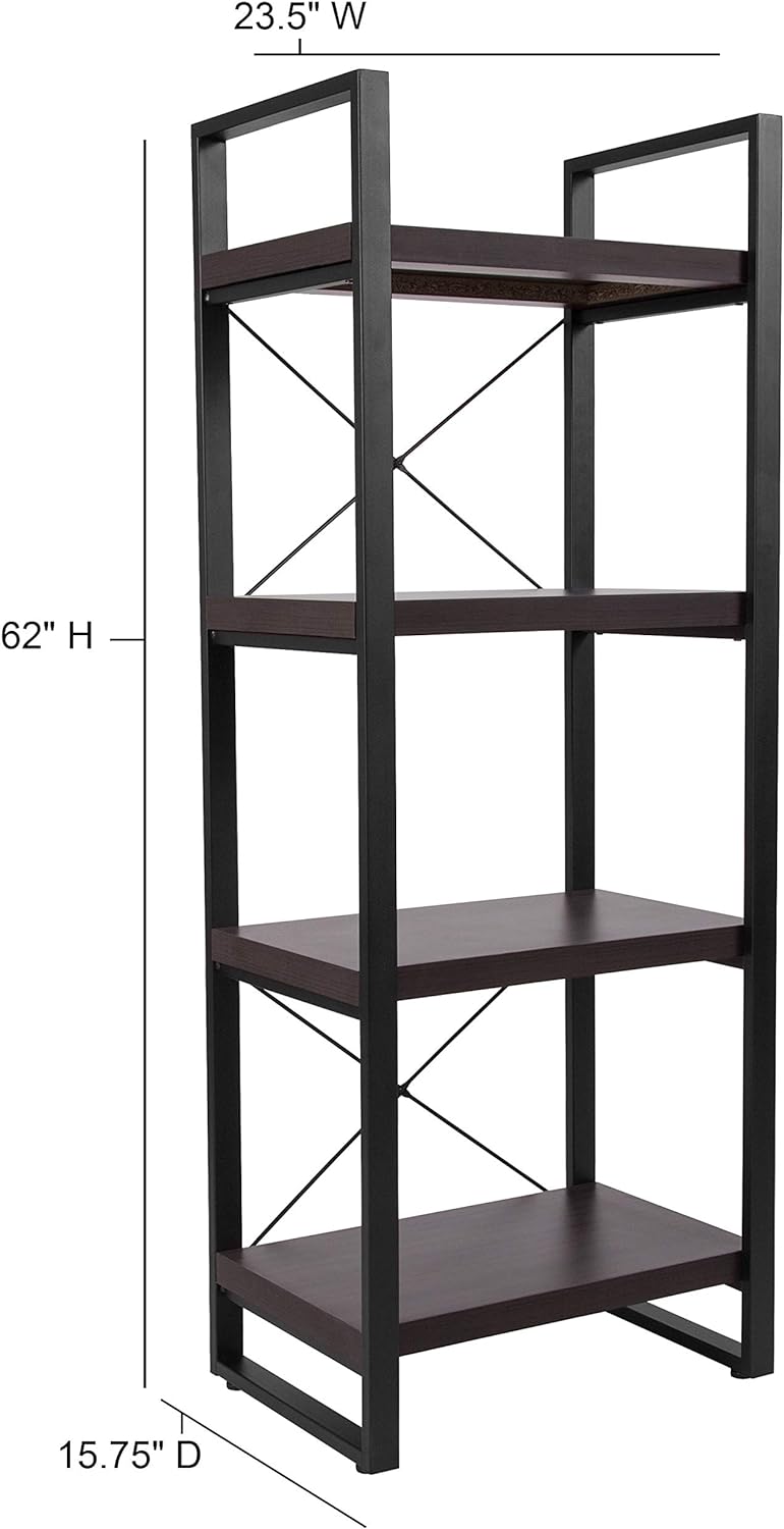 Thompson Collection 4 Shelf 62"H Etagere Bookcase in Charcoal Wood Grain Finish - SchoolOutlet