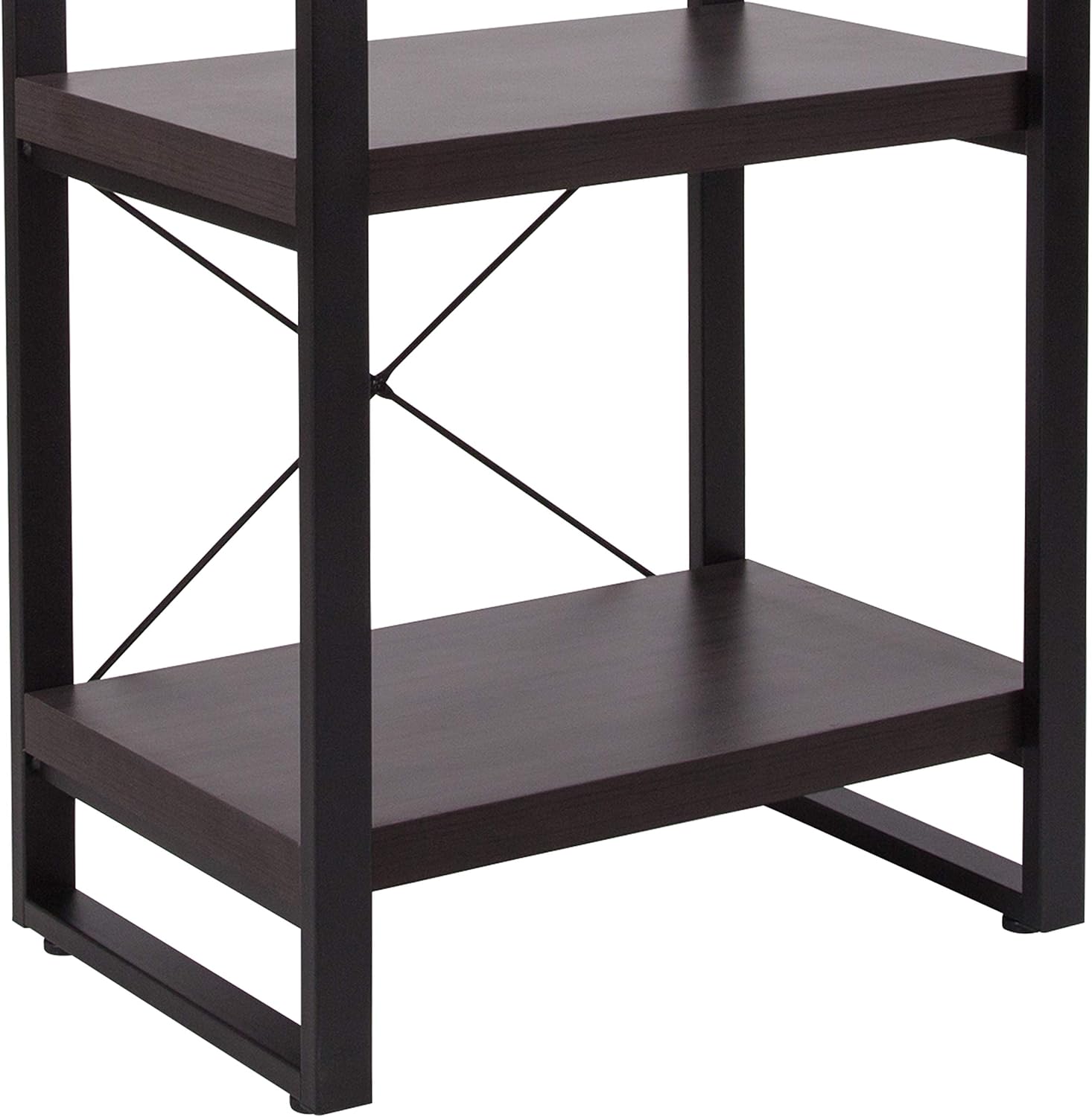 Thompson Collection 4 Shelf 62"H Etagere Bookcase in Charcoal Wood Grain Finish - SchoolOutlet