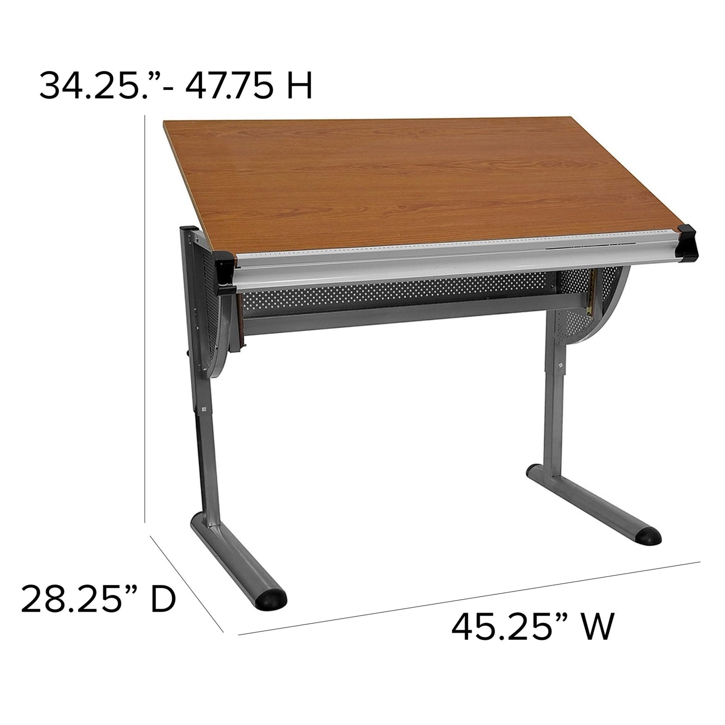 Berkley Adjustable Drawing and Drafting Table with Pewter Frame by Flash Furniture - SchoolOutlet