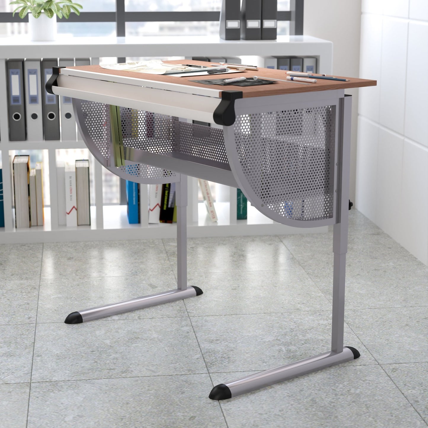 Berkley Adjustable Drawing and Drafting Table with Pewter Frame by Flash Furniture - SchoolOutlet