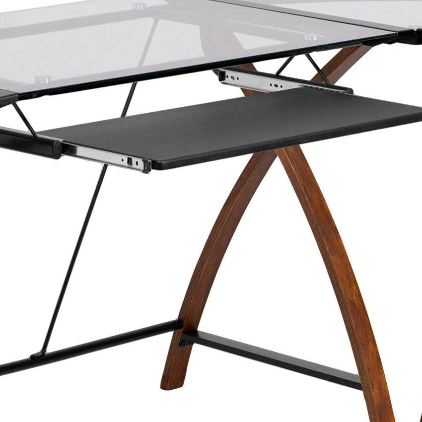 Jude Glass L - Shape Desk with Pull - Out Keyboard Tray by Flash Furniture - SchoolOutlet