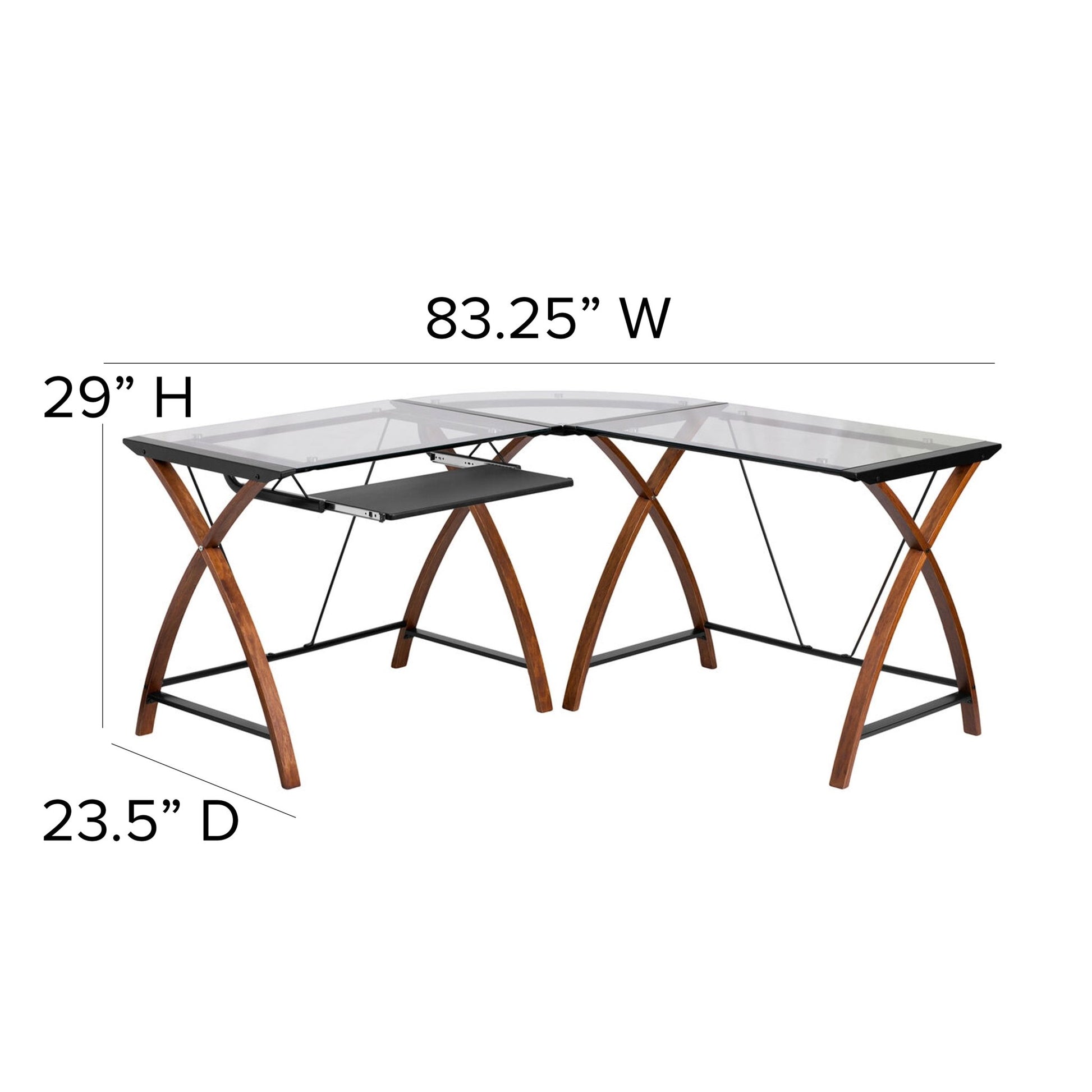 Jude Glass L - Shape Desk with Pull - Out Keyboard Tray by Flash Furniture - SchoolOutlet