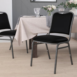 HERCULES Series Stacking Banquet Chair in Black Vinyl - Silver Vein Frame by Flash Furniture