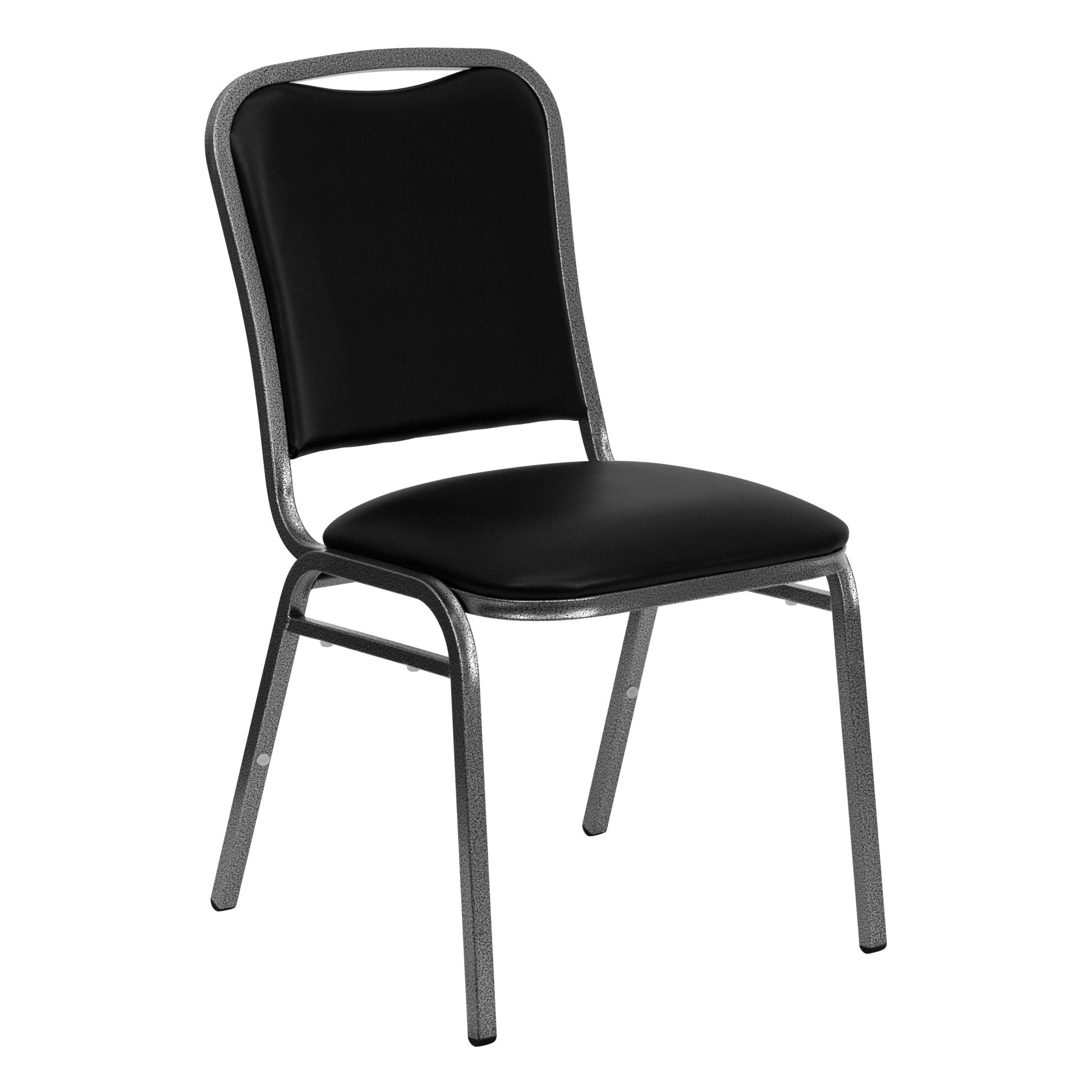 HERCULES Series Stacking Banquet Chair in Black Vinyl - Silver Vein Frame by Flash Furniture - SchoolOutlet