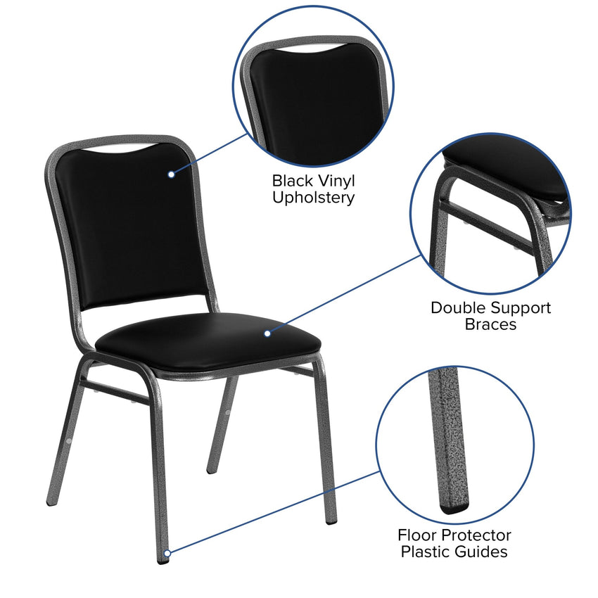 HERCULES Series Stacking Banquet Chair in Black Vinyl - Silver Vein Frame by Flash Furniture - SchoolOutlet