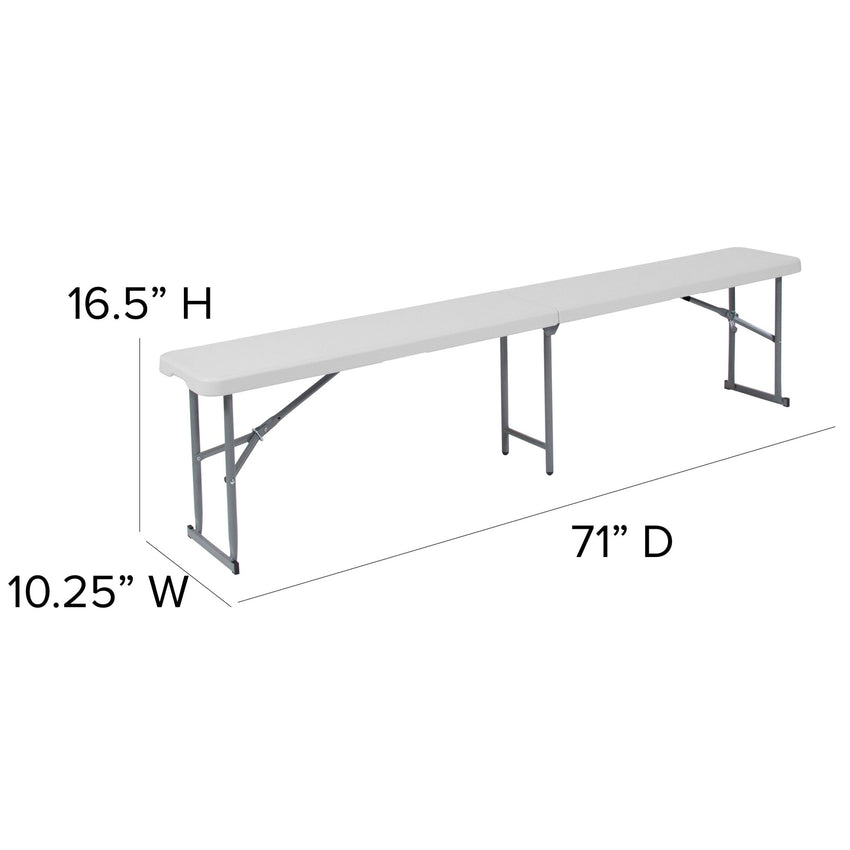 Talbott 10.25''W x 71''L Bi - Fold Plastic Bench with Carrying Handle - Granite White by Flash Furniture - SchoolOutlet