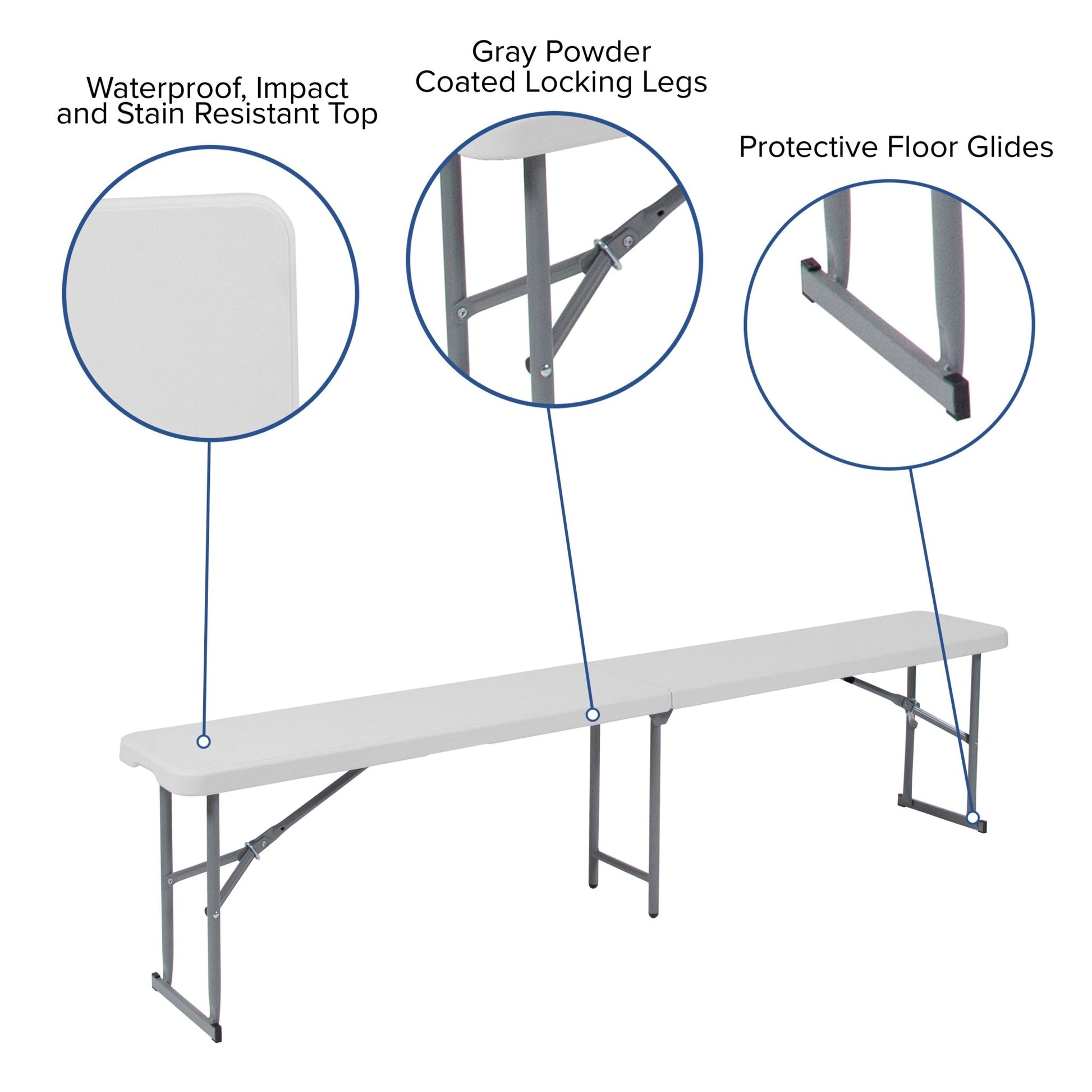 Talbott 10.25''W x 71''L Bi - Fold Plastic Bench with Carrying Handle - Granite White by Flash Furniture - SchoolOutlet