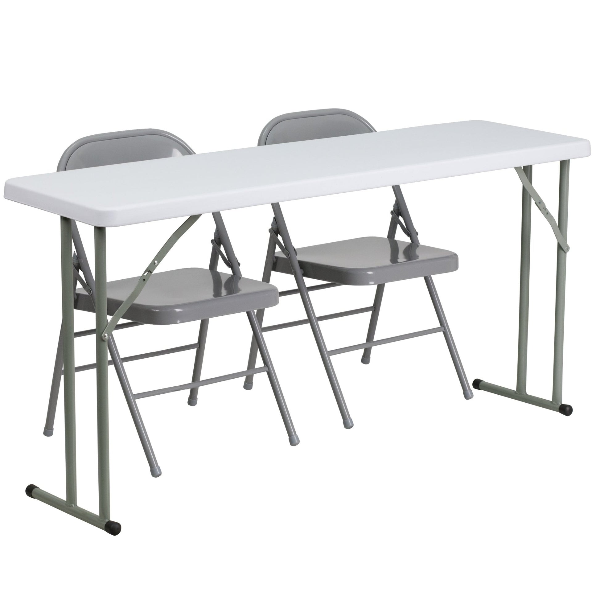 Kathryn 5 - Foot Plastic Folding Training Table Set with 2 Gray Metal Folding Chairs by Flash Furniture - SchoolOutlet