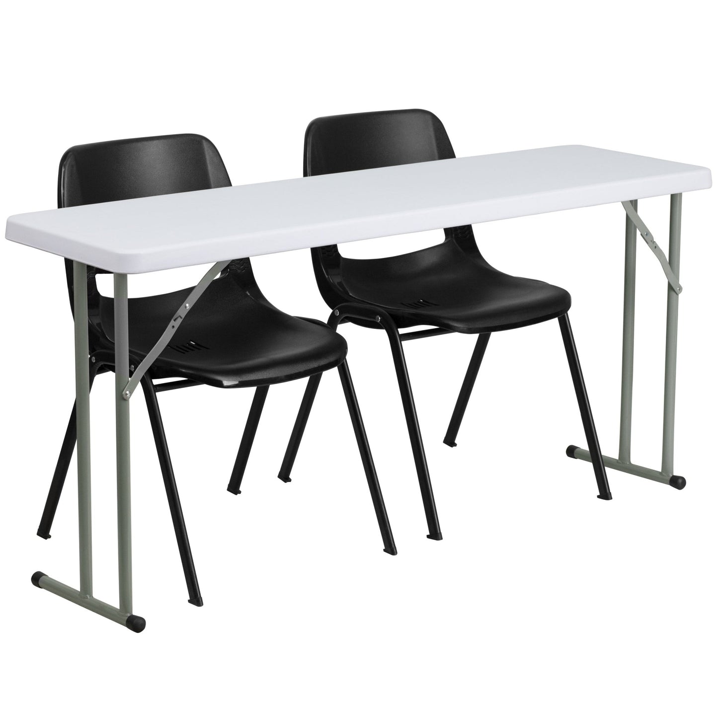 Kathryn 5 - Foot Plastic Folding Training Table Set with 2 Black Plastic Stack Chairs by Flash Furniture - SchoolOutlet