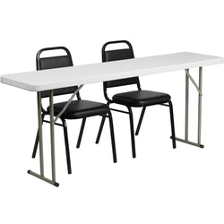 Kathryn 6-Foot Plastic Folding Training Table Set with 2 Trapezoidal Back Stack Chairs by Flash Furniture