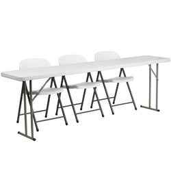 Kathryn 8-Foot Plastic Folding Training Table Set with 3 White Plastic Folding Chairs by Flash Furniture