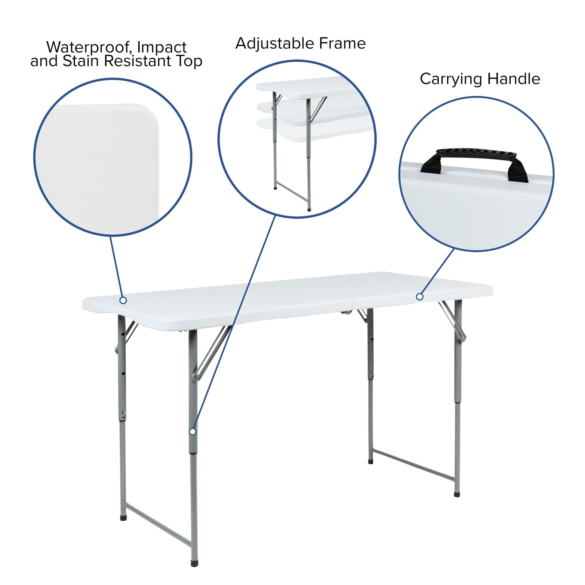 Kathryn 4 - Foot Bi - Fold Rectangular Plastic Folding Table for Banquet and Event with Carrying Handle, Height Adjustable - Granite White by Flash Furniture - SchoolOutlet