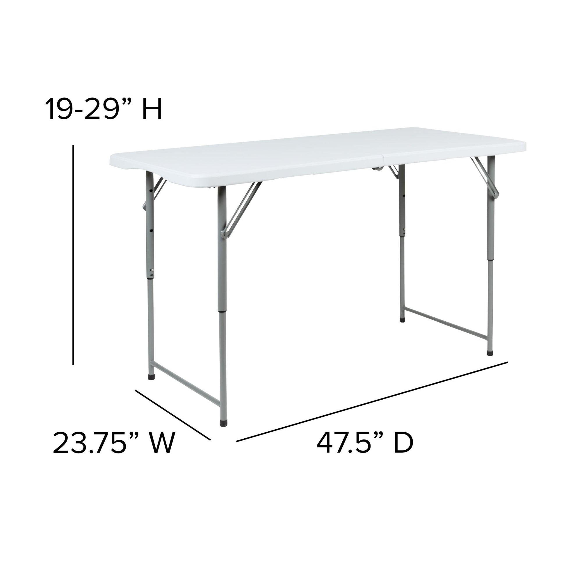 Kathryn 4 - Foot Bi - Fold Rectangular Plastic Folding Table for Banquet and Event with Carrying Handle, Height Adjustable - Granite White by Flash Furniture - SchoolOutlet