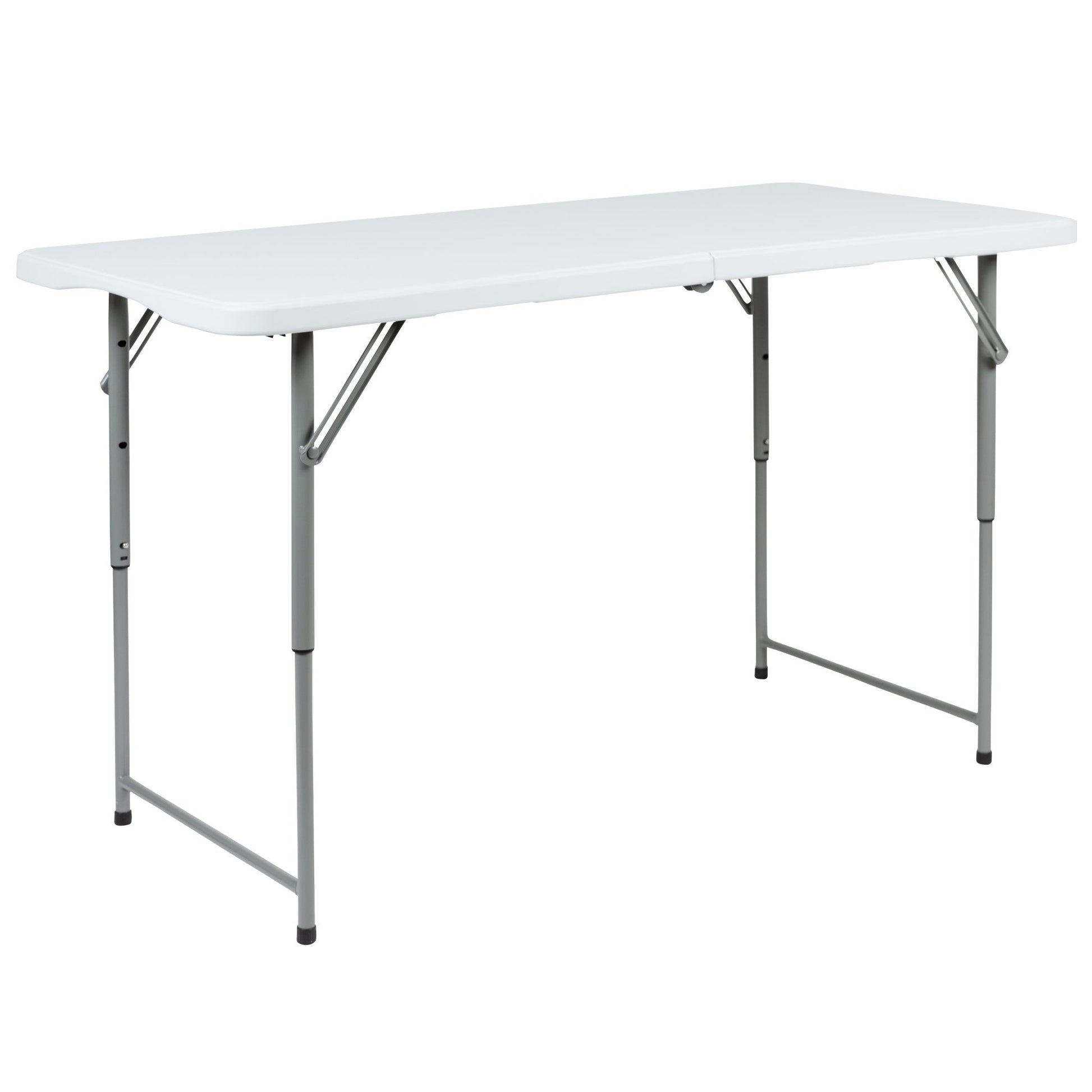 Kathryn 4 - Foot Bi - Fold Rectangular Plastic Folding Table for Banquet and Event with Carrying Handle, Height Adjustable - Granite White by Flash Furniture - SchoolOutlet