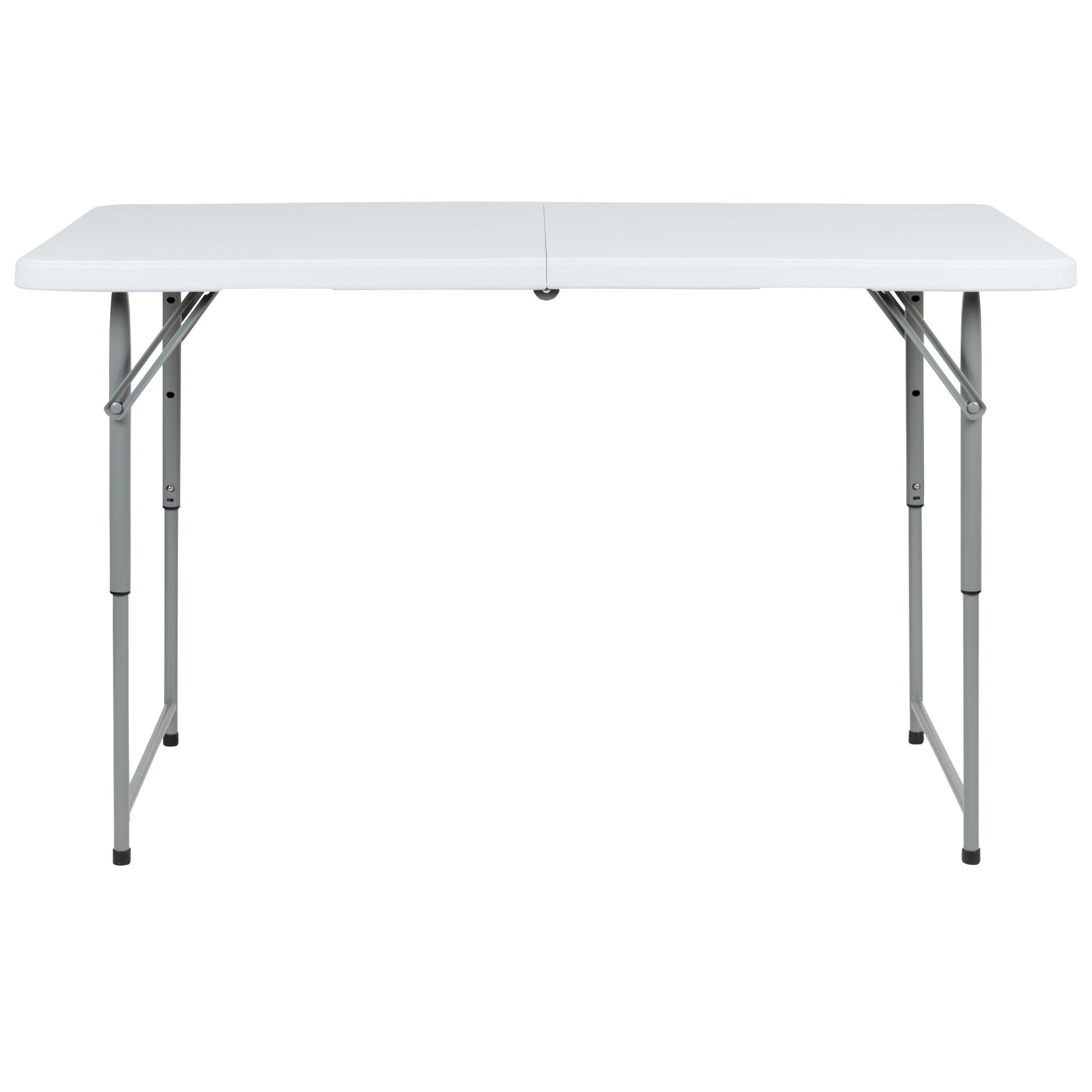 Kathryn 4 - Foot Bi - Fold Rectangular Plastic Folding Table for Banquet and Event with Carrying Handle, Height Adjustable - Granite White by Flash Furniture - SchoolOutlet