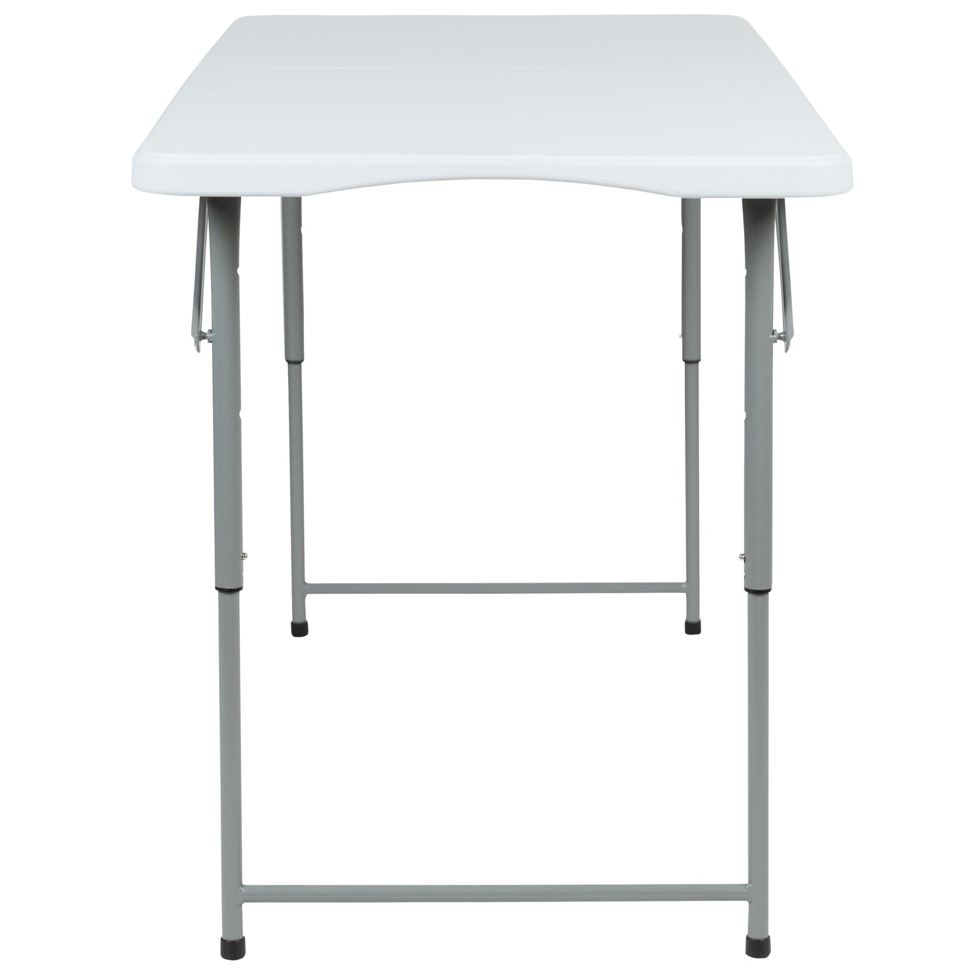 Kathryn 4 - Foot Bi - Fold Rectangular Plastic Folding Table for Banquet and Event with Carrying Handle, Height Adjustable - Granite White by Flash Furniture - SchoolOutlet