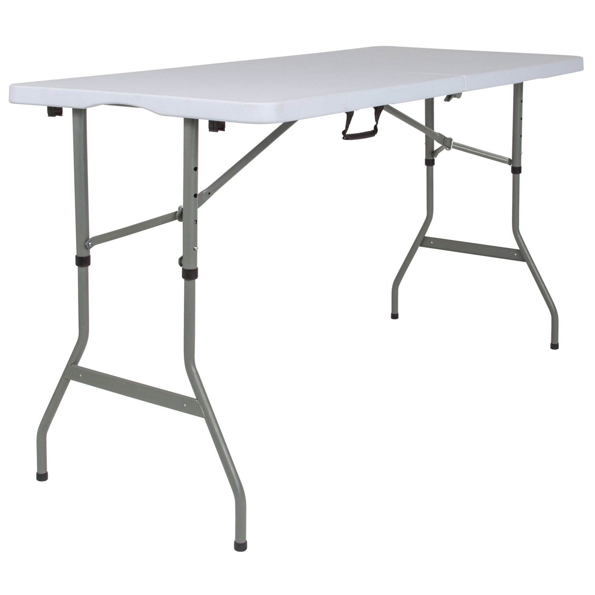 Kathryn 5 - Foot Bi - Fold Rectangular Plastic Folding Table for Banquet and Event with Carrying Handle, Height Adjustable - Granite White by Flash Furniture - SchoolOutlet