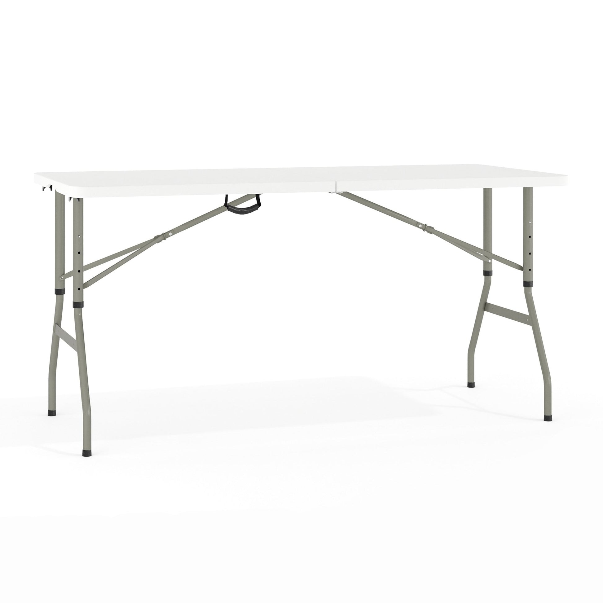 Kathryn 5 - Foot Bi - Fold Rectangular Plastic Folding Table for Banquet and Event with Carrying Handle, Height Adjustable - Granite White by Flash Furniture - SchoolOutlet