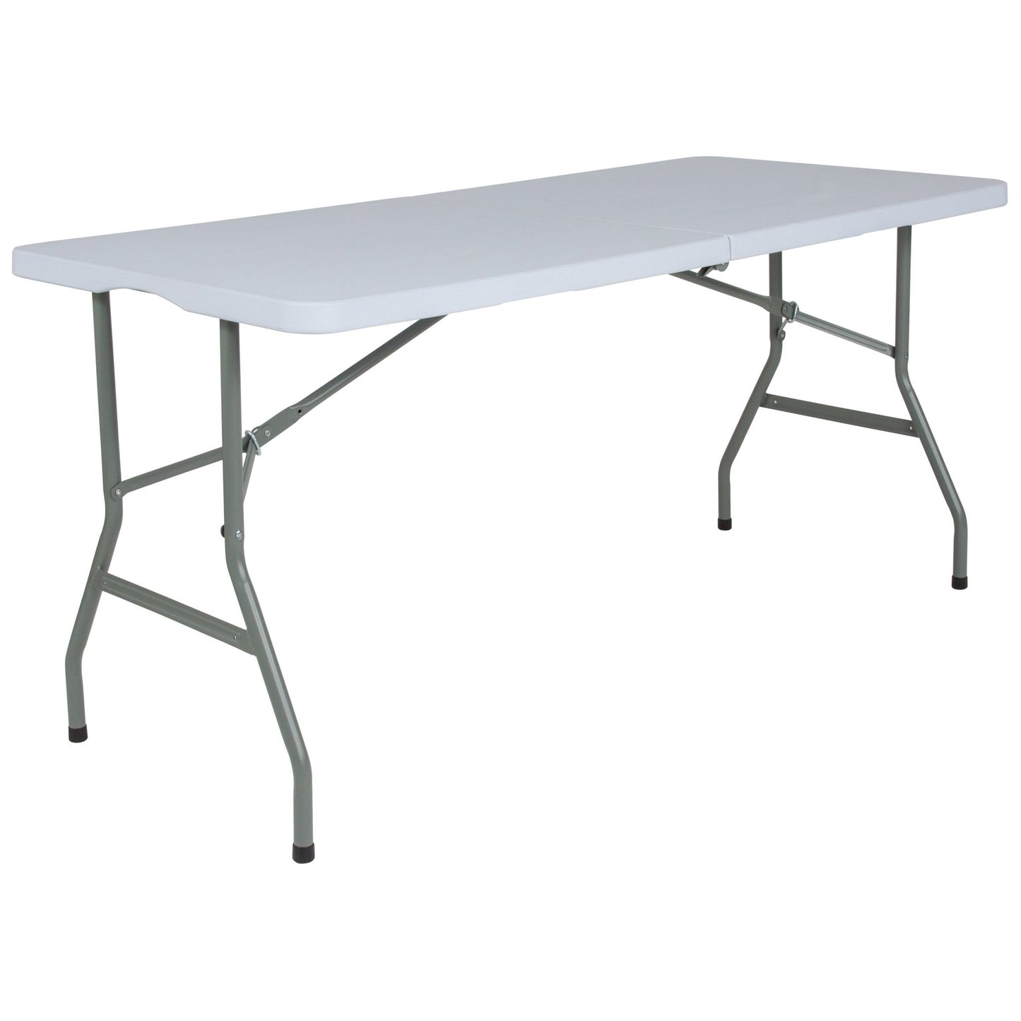 Kathryn 4.97 - Foot Bi - Fold Rectangular Plastic Folding Table for Banquet and Event with Carrying Handle - Granite White by Flash Furniture - SchoolOutlet