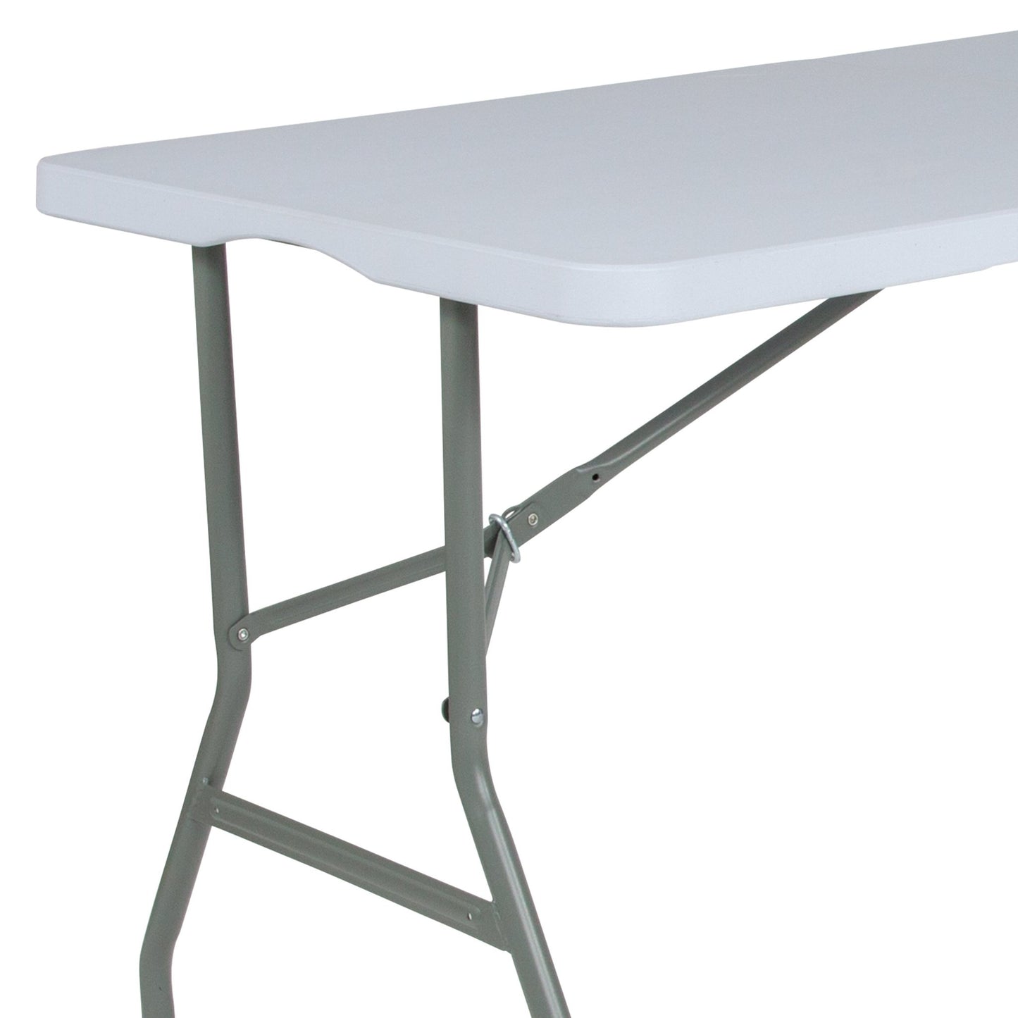 Kathryn 4.97 - Foot Bi - Fold Rectangular Plastic Folding Table for Banquet and Event with Carrying Handle - Granite White by Flash Furniture - SchoolOutlet