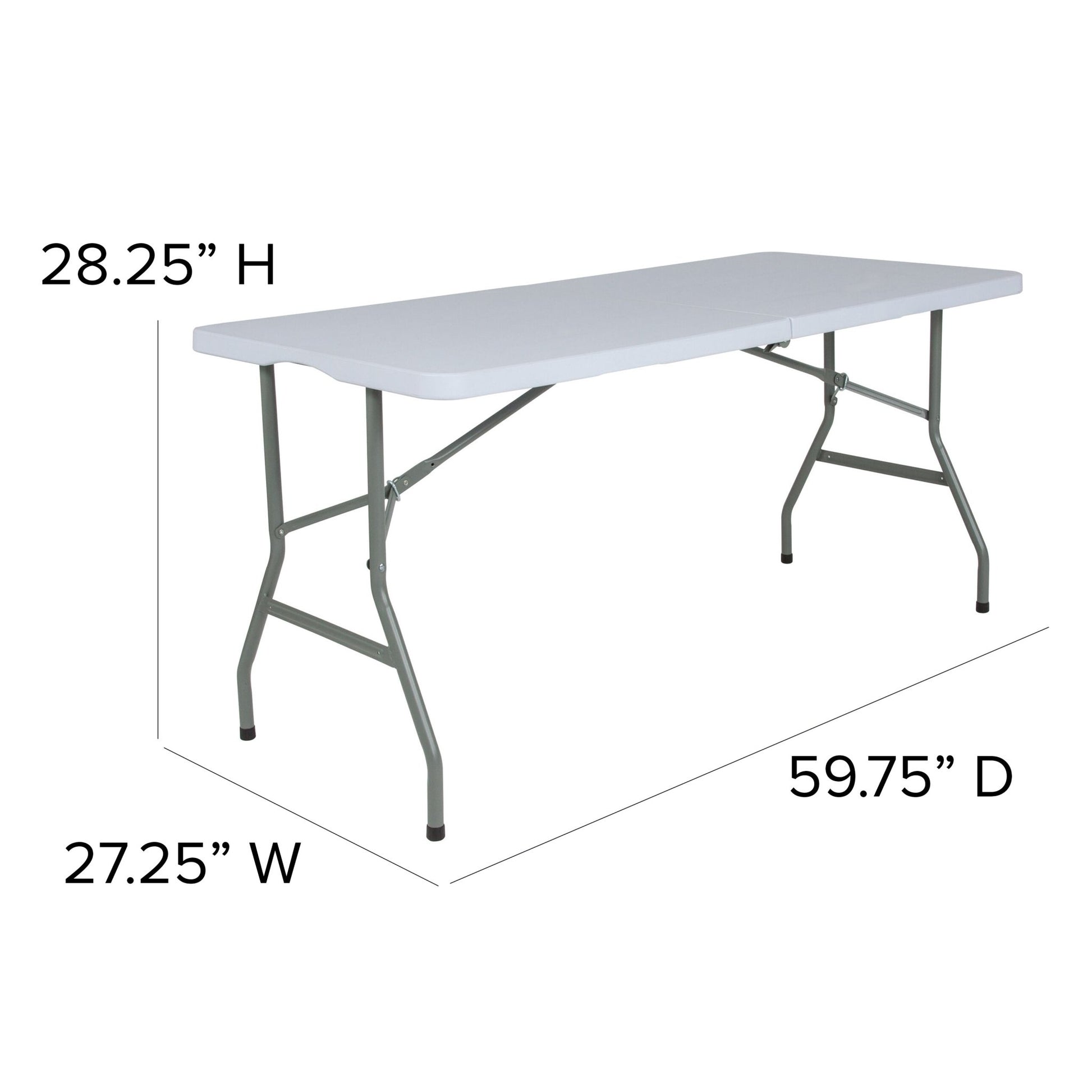 Kathryn 4.97 - Foot Bi - Fold Rectangular Plastic Folding Table for Banquet and Event with Carrying Handle - Granite White by Flash Furniture - SchoolOutlet