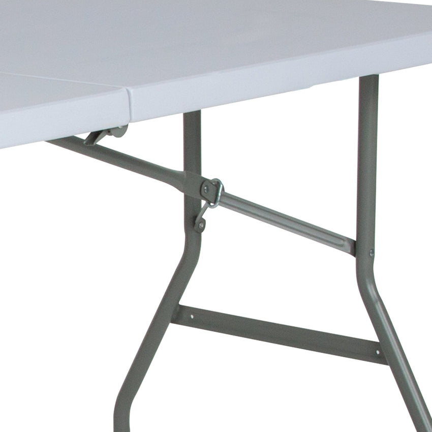 Kathryn 4.97 - Foot Bi - Fold Rectangular Plastic Folding Table for Banquet and Event with Carrying Handle - Granite White by Flash Furniture - SchoolOutlet