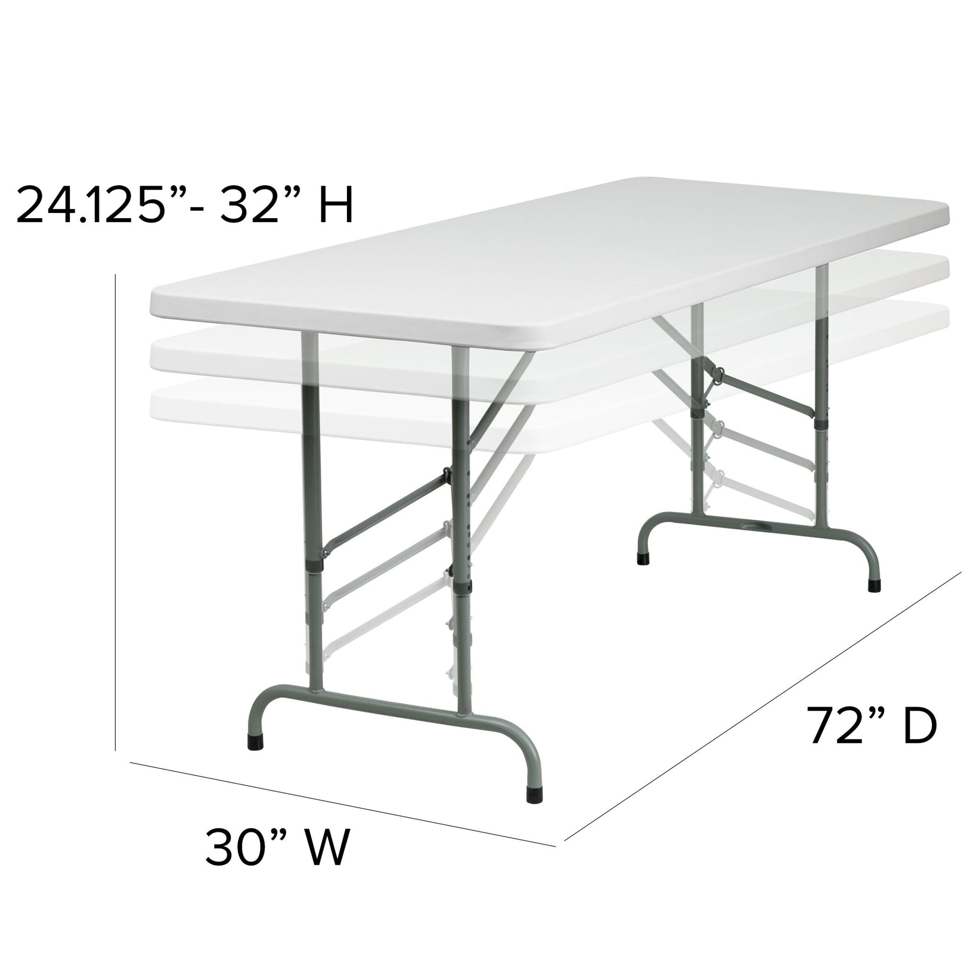 Kathryn 6 - Foot Rectangular Plastic Folding Table with Adjustable Height - Granite White by Flash Furniture - SchoolOutlet