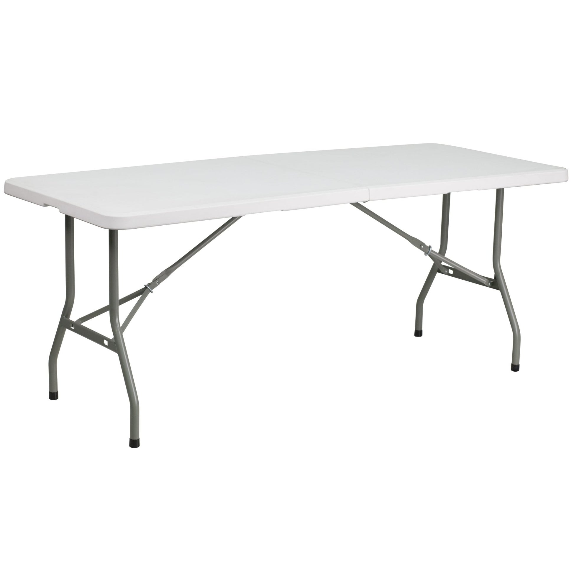 Kathryn 6 - Foot Bi - Fold Rectangular Plastic Folding Table for Banquet and Event with Carrying Handle - Granite White by Flash Furniture - SchoolOutlet