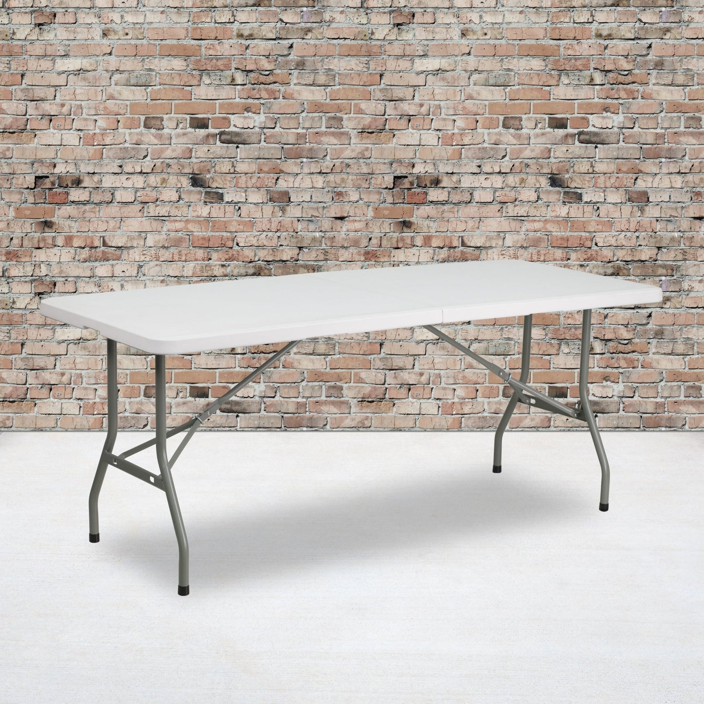 Kathryn 6 - Foot Bi - Fold Rectangular Plastic Folding Table for Banquet and Event with Carrying Handle - Granite White by Flash Furniture - SchoolOutlet