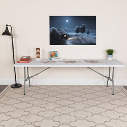 Kathryn 8-Foot Rectangular Plastic Folding Table - Granite White by Flash Furniture