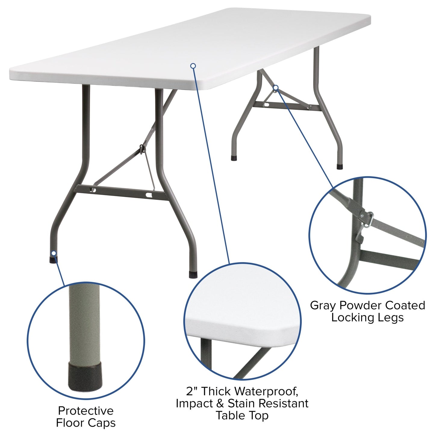 Kathryn 8 - Foot Rectangular Plastic Folding Table - Granite White by Flash Furniture - SchoolOutlet