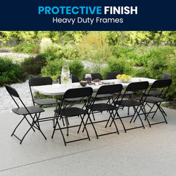 Kathryn 8' Bi-Fold Plastic Folding Table Set with 10 Folding Chairs for Event/Training - Granite White by Flash Furniture