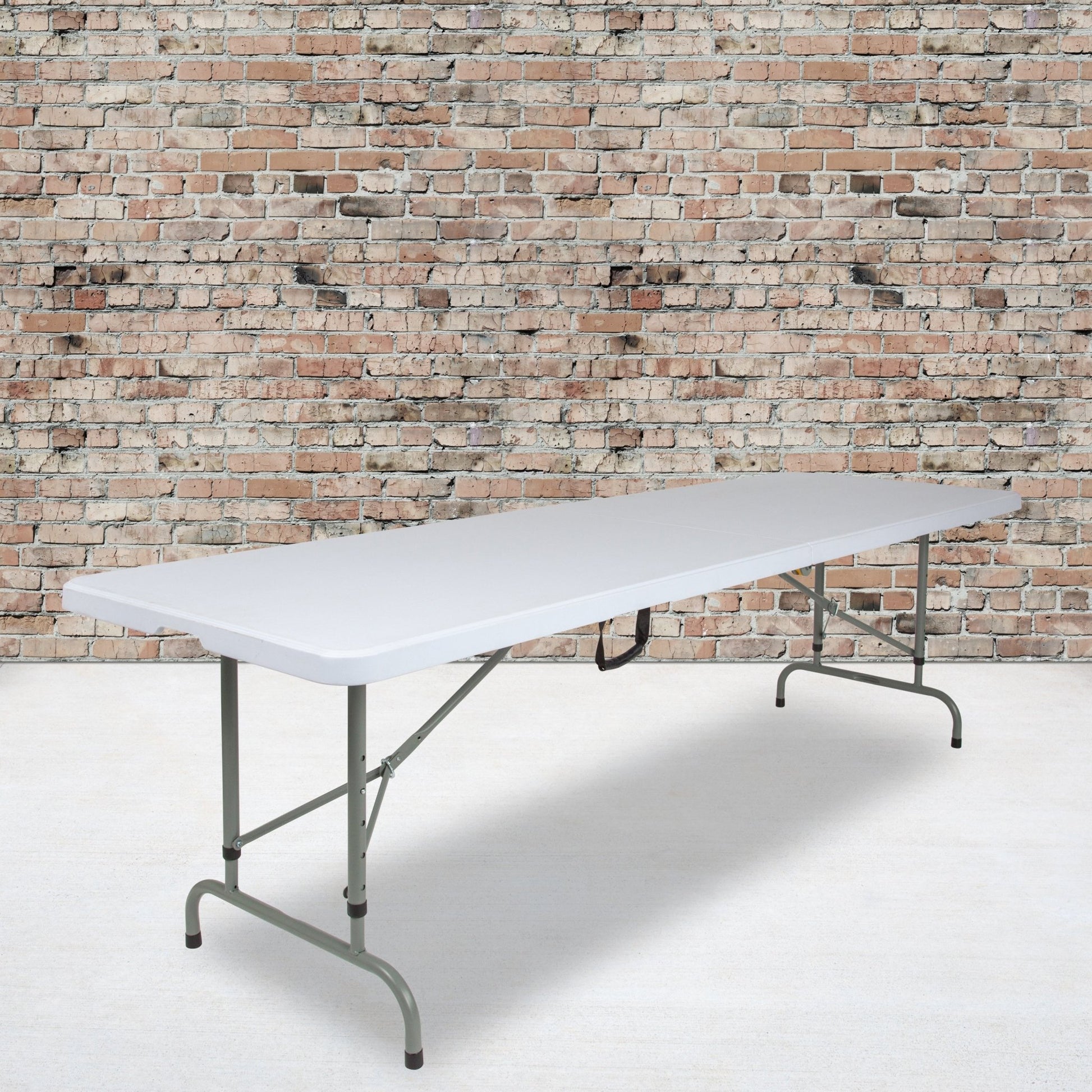 Kathryn 8 - Foot Bi - Fold Rectangular Plastic Folding Table for Banquet and Event with Carrying Handle, Height Adjustable - Granite White by Flash Furniture - SchoolOutlet