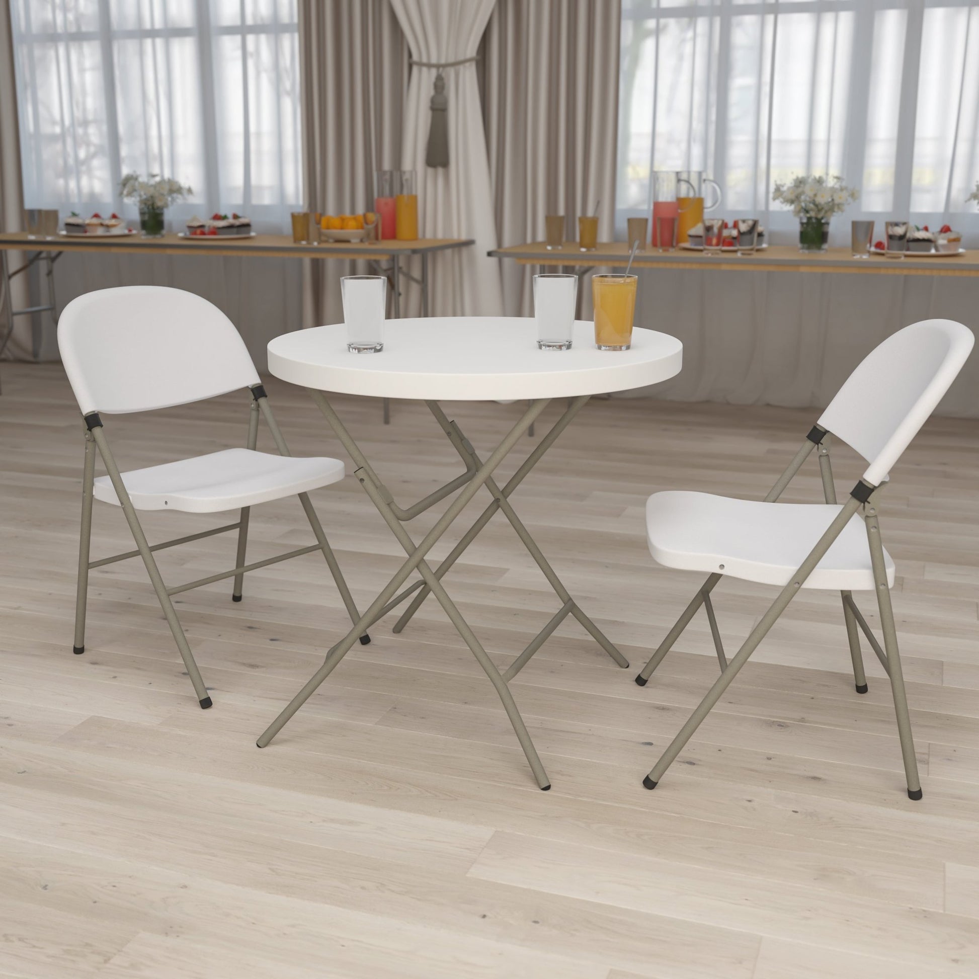 Kathryn 2.63 - Foot Round Plastic Folding Table - Granite White by Flash Furniture - SchoolOutlet