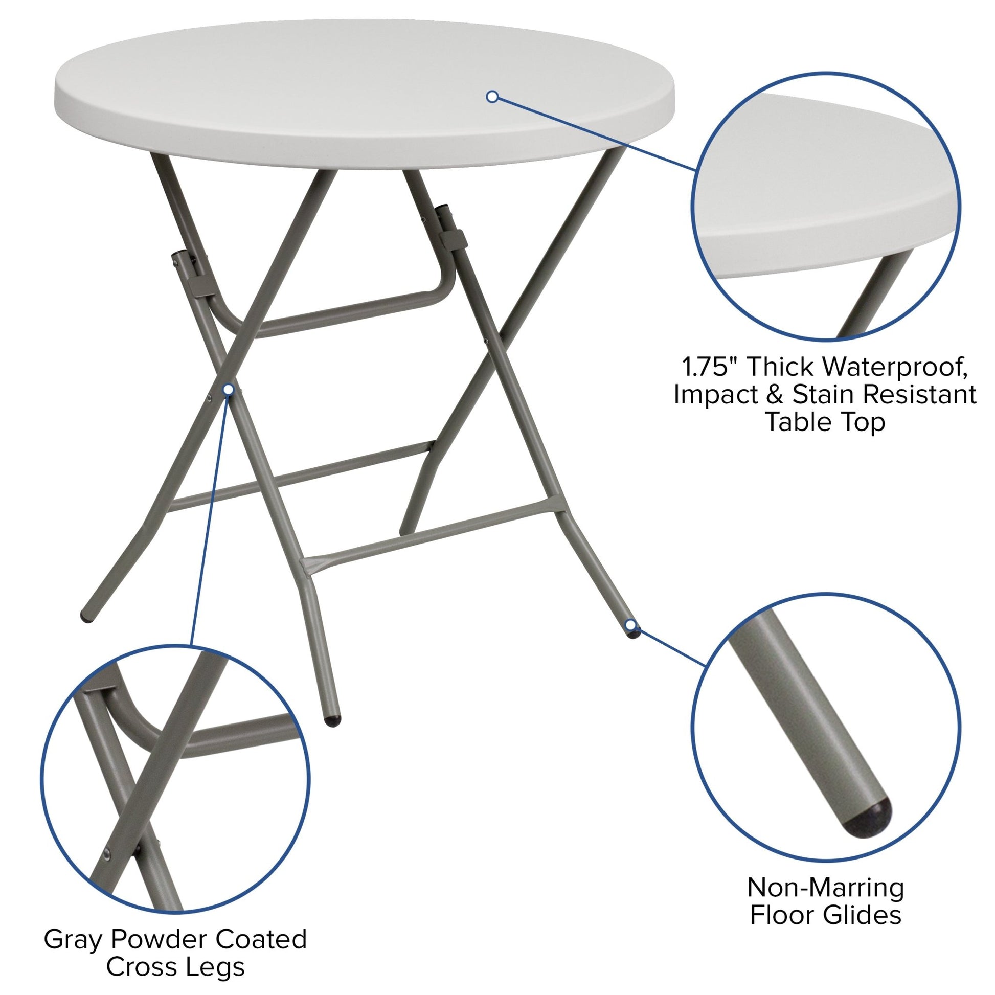 Kathryn 2.63 - Foot Round Plastic Folding Table - Granite White by Flash Furniture - SchoolOutlet