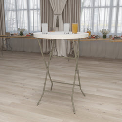 Kathryn 2.63-Foot Round Plastic Bar Height Folding Table - Granite White by Flash Furniture