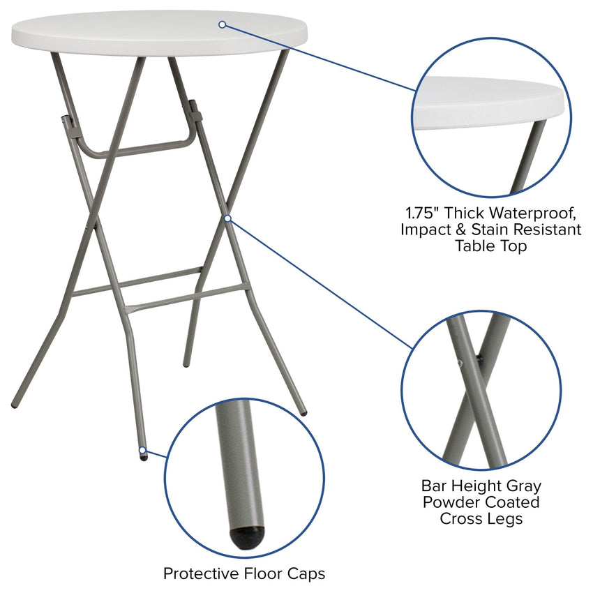 Kathryn 2.63 - Foot Round Plastic Bar Height Folding Table - Granite White by Flash Furniture - SchoolOutlet