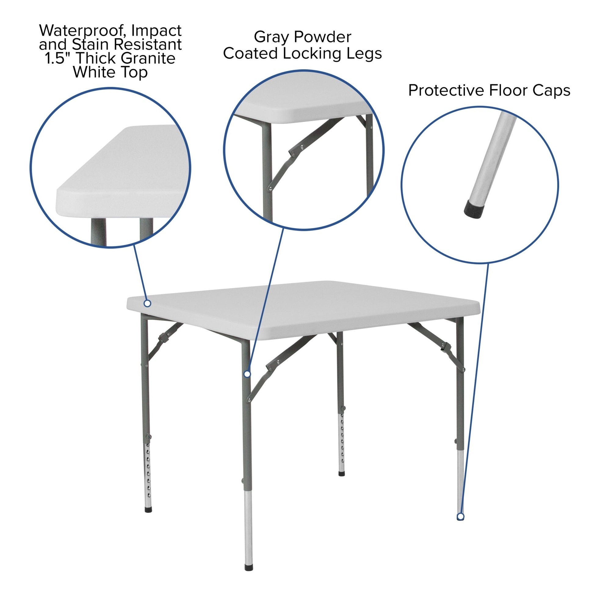 Kathryn 2.79 - Foot Square Plastic Folding Table with Adjustable Height - Granite White by Flash Furniture - SchoolOutlet