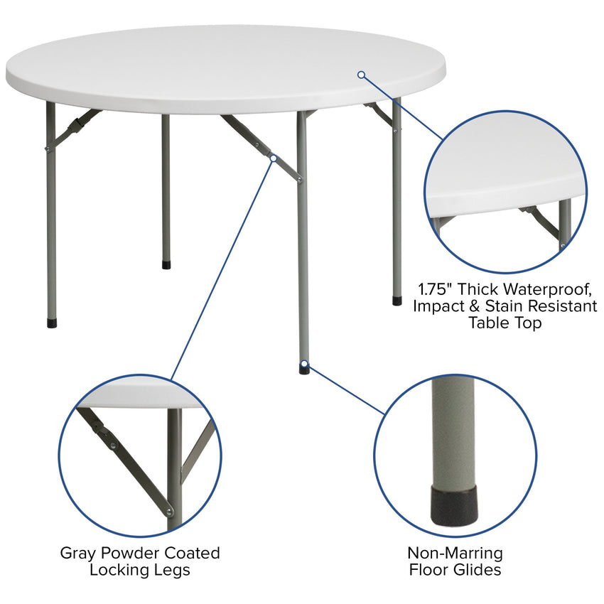 Kathryn 4 - Foot Round Plastic Folding Table - Granite White by Flash Furniture - SchoolOutlet