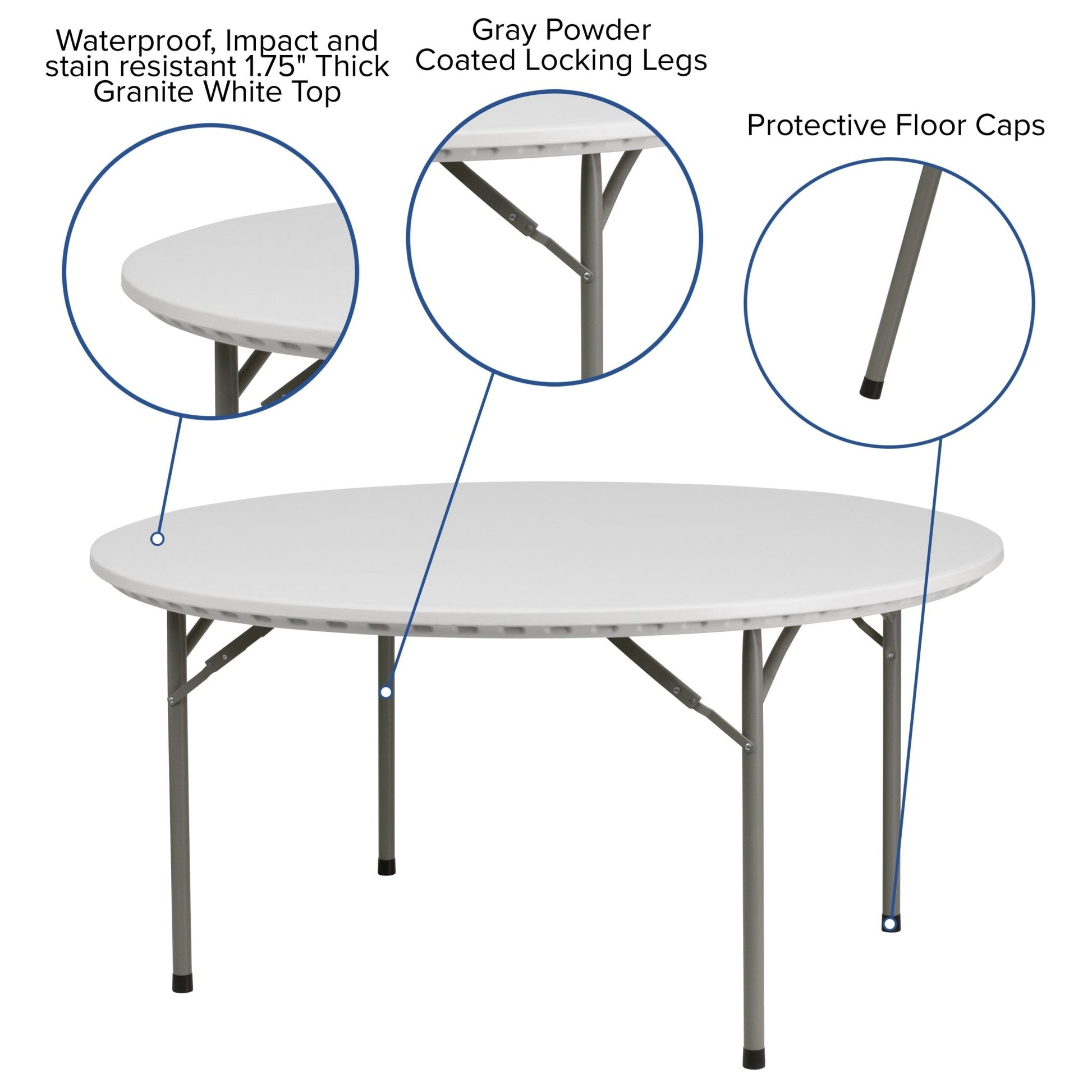 Kathryn 5 - Foot Round Plastic Folding Table - Granite White by Flash Furniture - SchoolOutlet