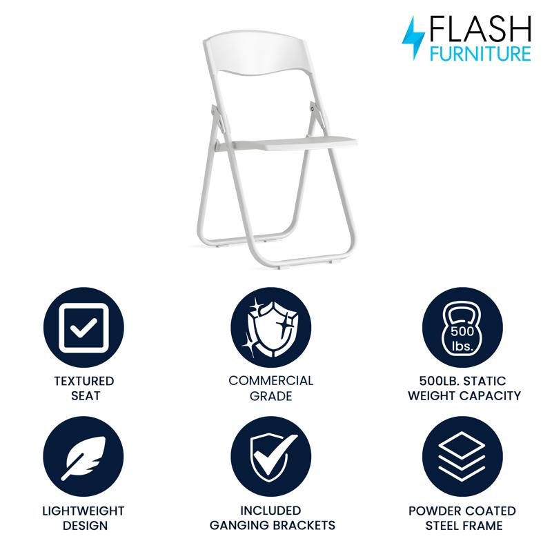 Flash Furniture HERCULES Series 500 lb. Capacity Heavy Duty White Plastic Folding Chair with Built-in Ganging Brackets (FLA-RUT-I-WHITE-GG) - SchoolOutlet