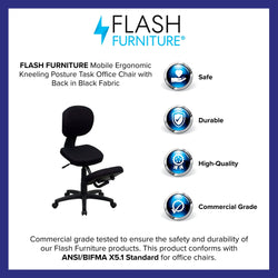 Tatum Mobile Ergonomic Kneeling Posture Task Office Chair with Back in Black Fabric by Flash Furniture