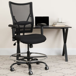 HERCULES Series Big & Tall Black Mesh Ergonomic Drafting Chair with Adjustable Arms - 400 lb. Rated by Flash Furniture