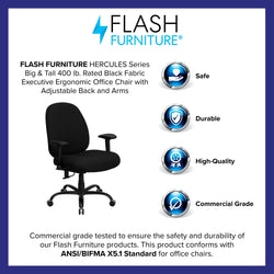 HERCULES Series Big & Tall Black Fabric Executive Ergonomic Office Chair with Adjustable Back and Arms - 400 lb. Rated by Flash Furniture