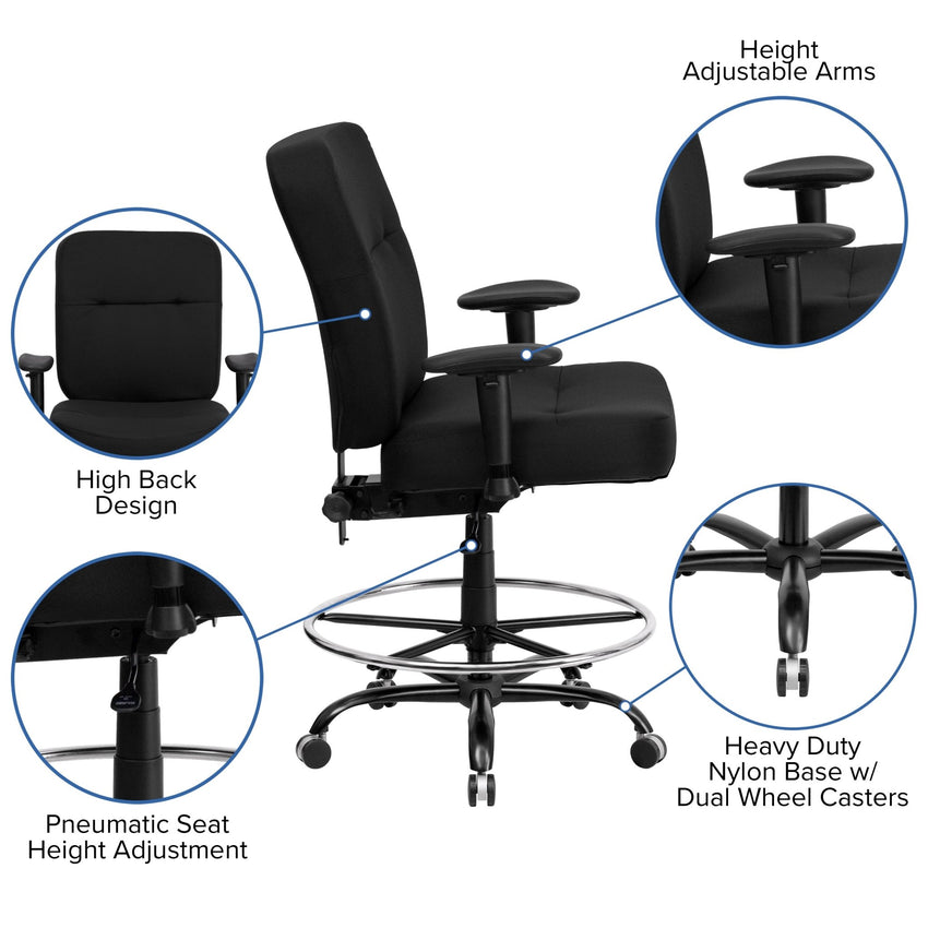 HERCULES Series Big & Tall Black Fabric Ergonomic Drafting Chair - 400 lb. Rated by Flash Furniture - SchoolOutlet