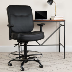 HERCULES Series Big & Tall Black LeatherSoft Ergonomic Drafting Chair - 400 lb. Rated by Flash Furniture